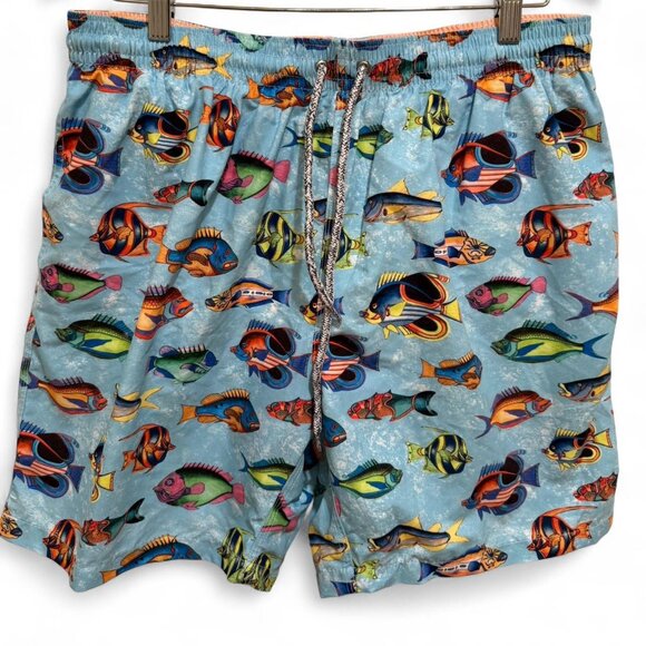 BNWT Blue & Multi-coloured Fish Michael's Swim Trunks XL - Picture 1 of 5